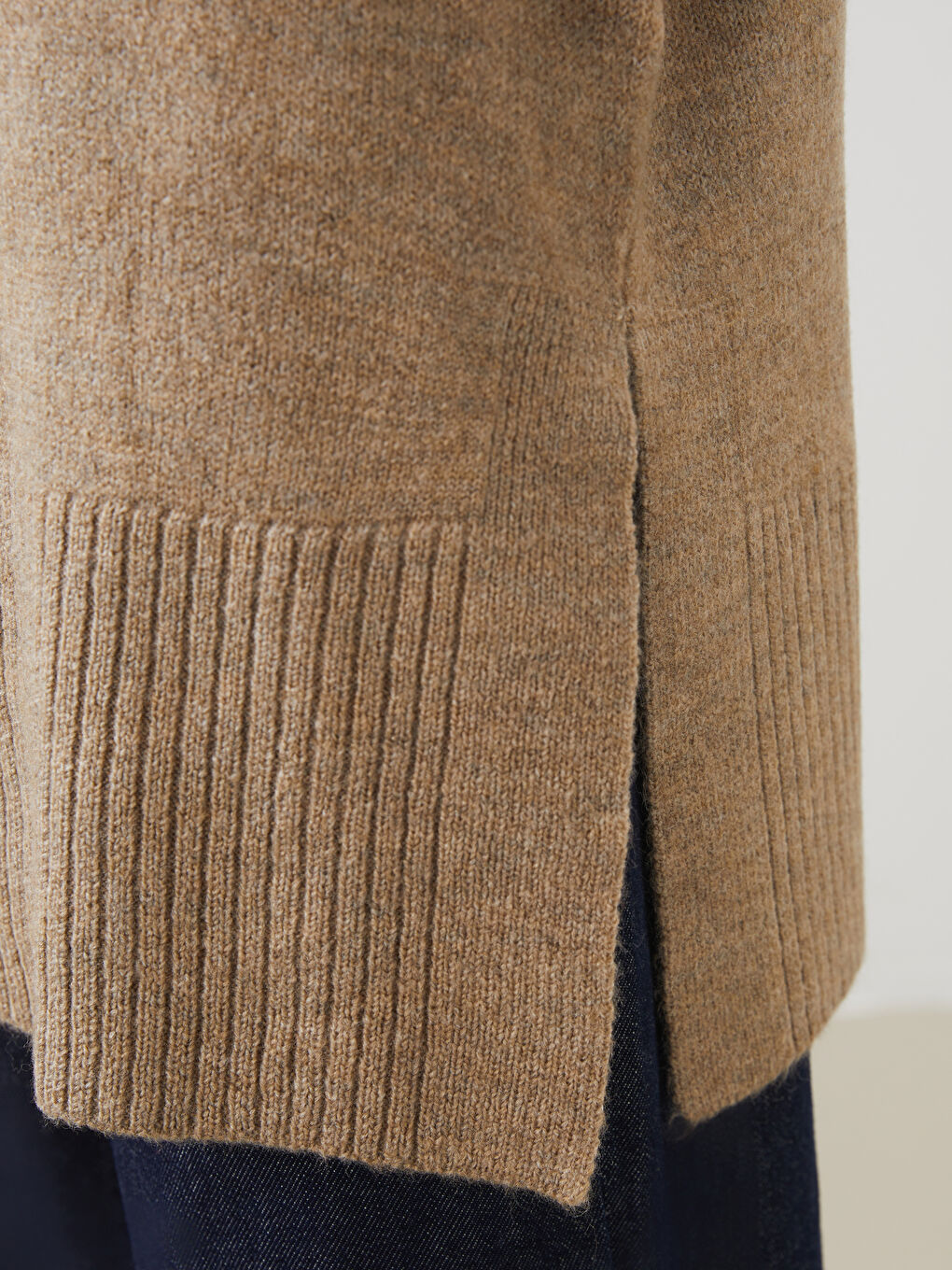 Bej Dik Yaka Oversize Kadın Triko Tunik-2