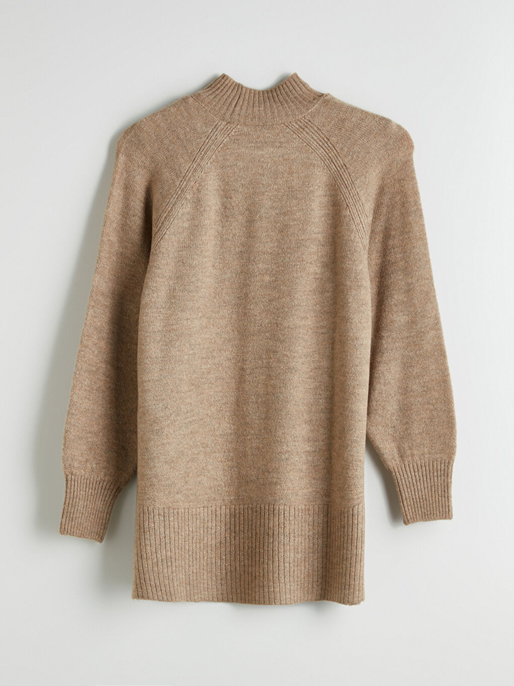 Bej Dik Yaka Oversize Kadın Triko Tunik-5