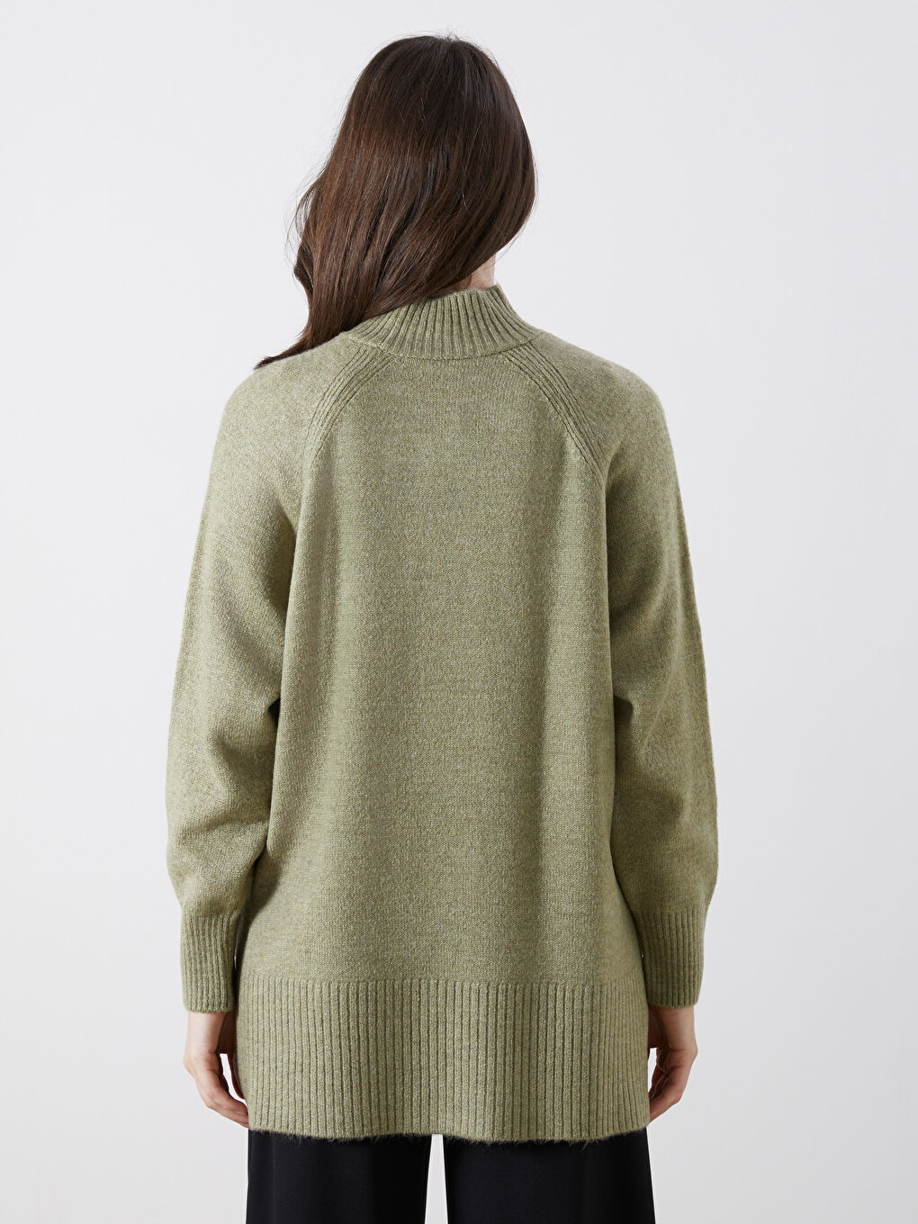 Yeşil Dik Yaka Oversize Kadın Triko Tunik-3