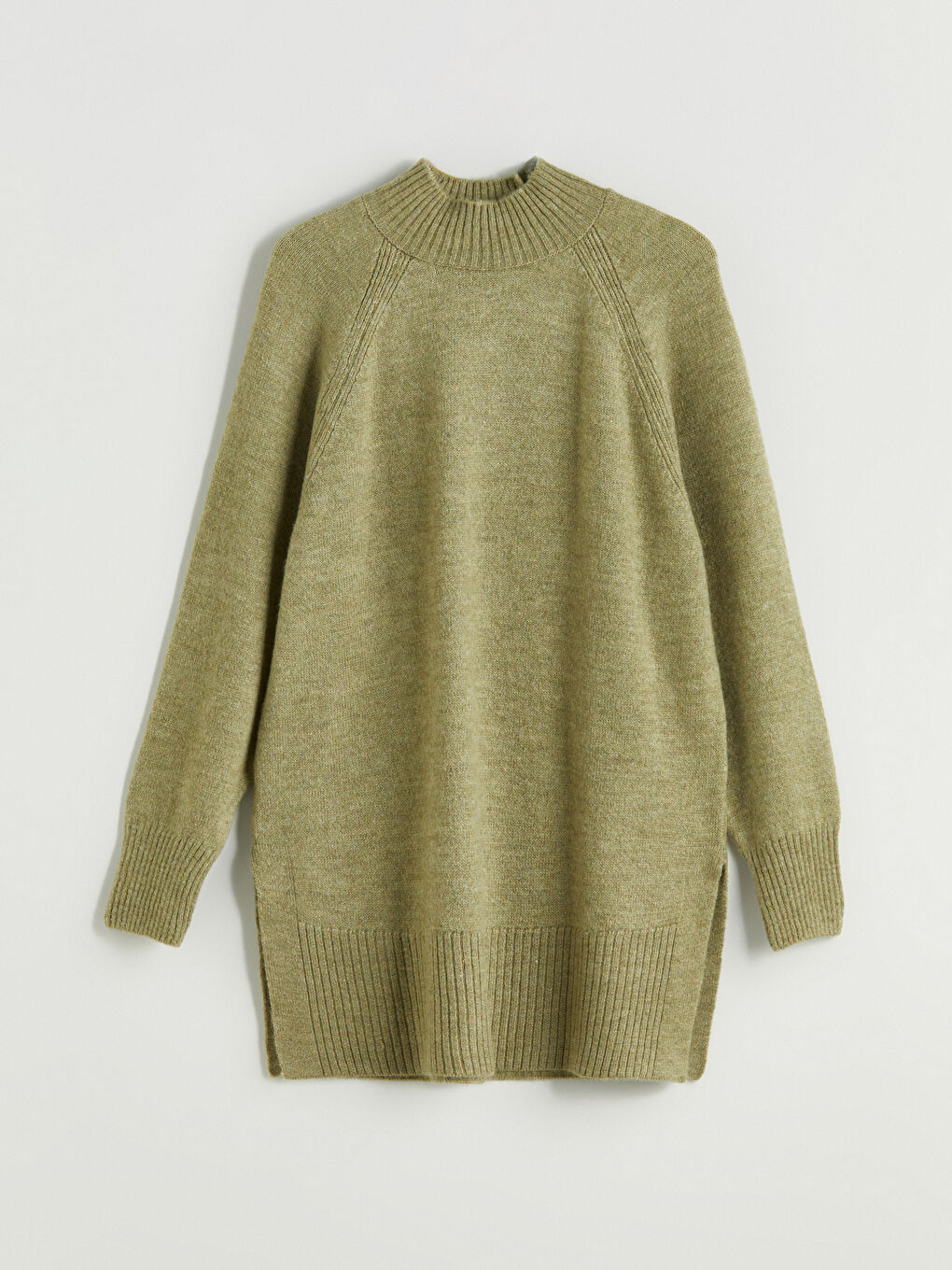 Yeşil Dik Yaka Oversize Kadın Triko Tunik-4