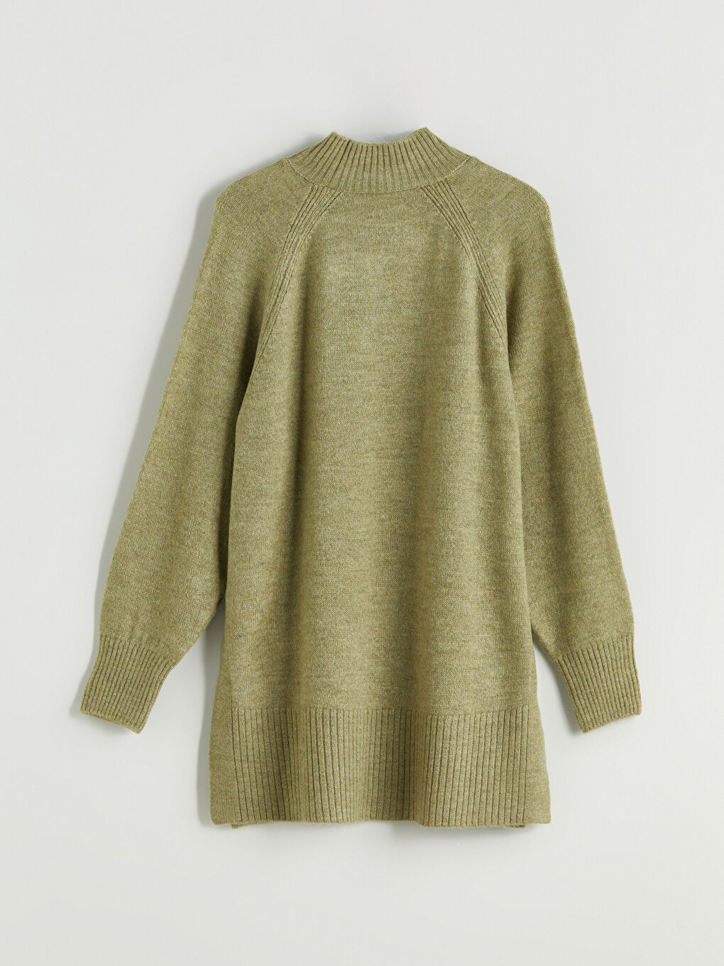 Yeşil Dik Yaka Oversize Kadın Triko Tunik-5