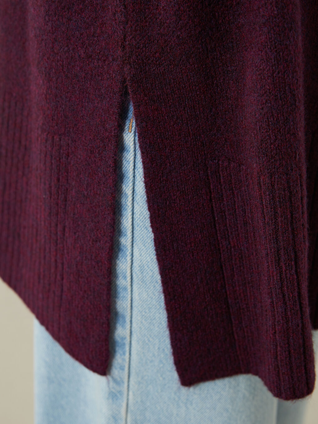 Mor Dik Yaka Oversize Kadın Triko Tunik-5