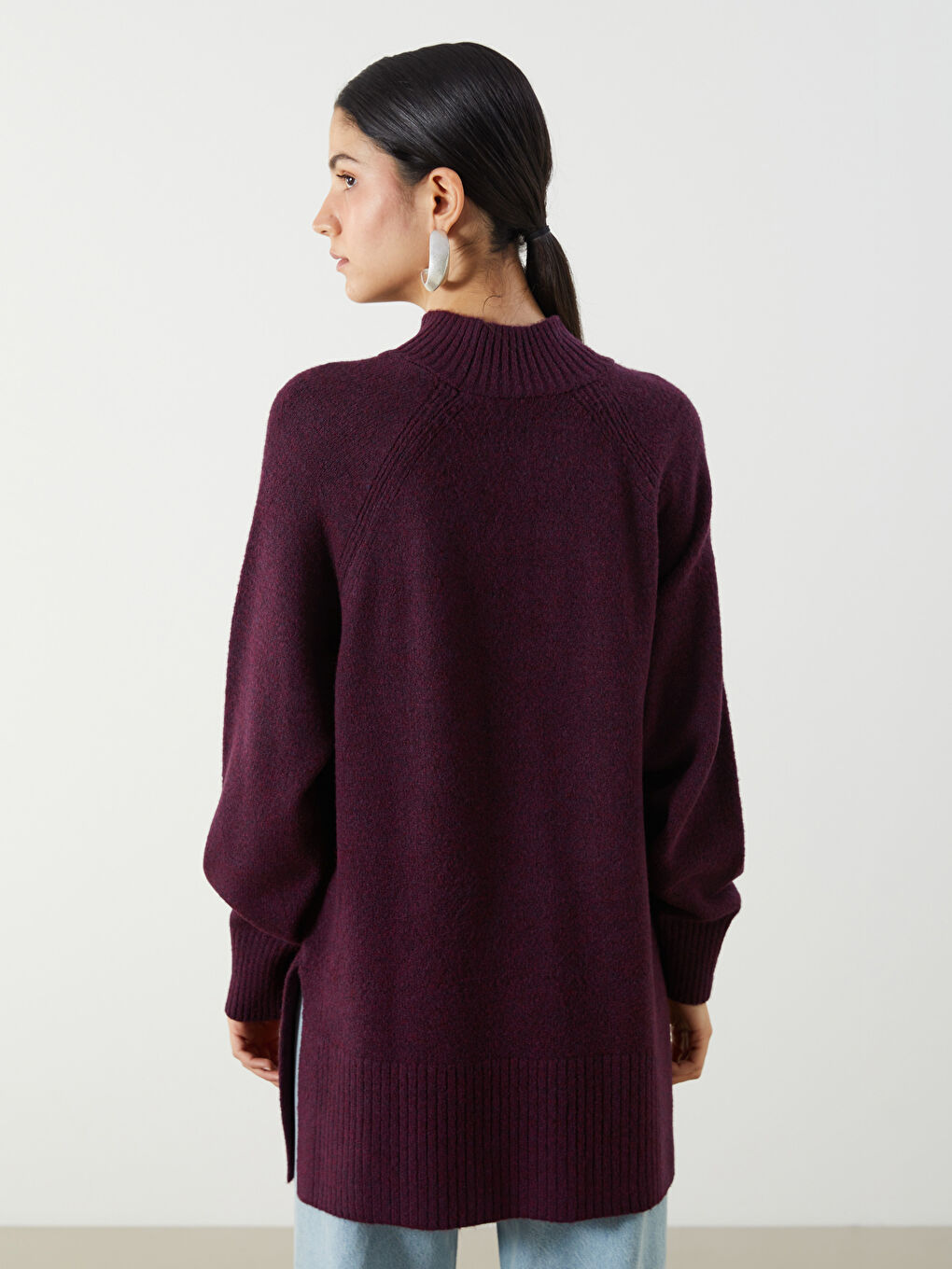 Mor Dik Yaka Oversize Kadın Triko Tunik-7