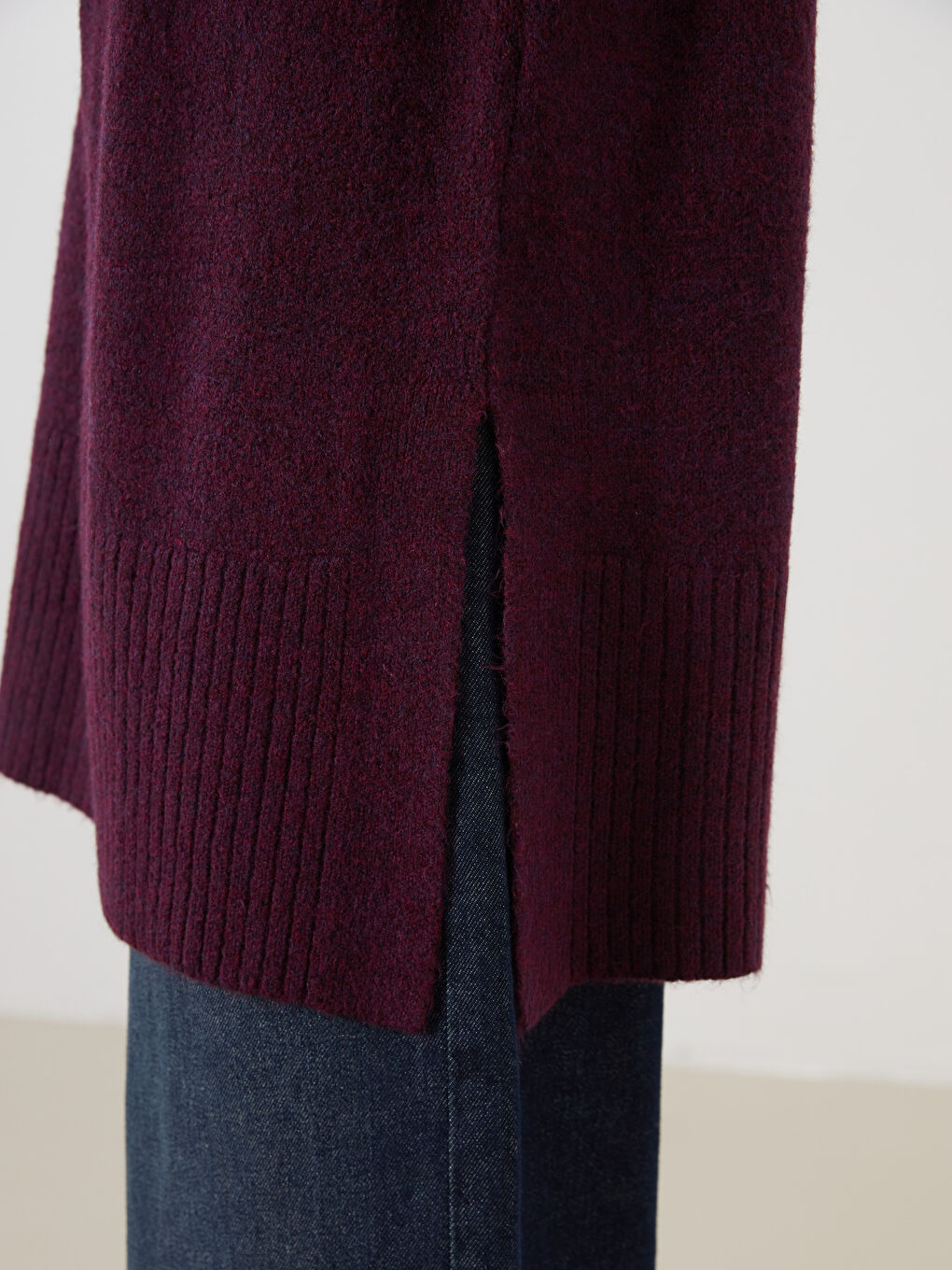 Mor Dik Yaka Oversize Kadın Triko Tunik-4