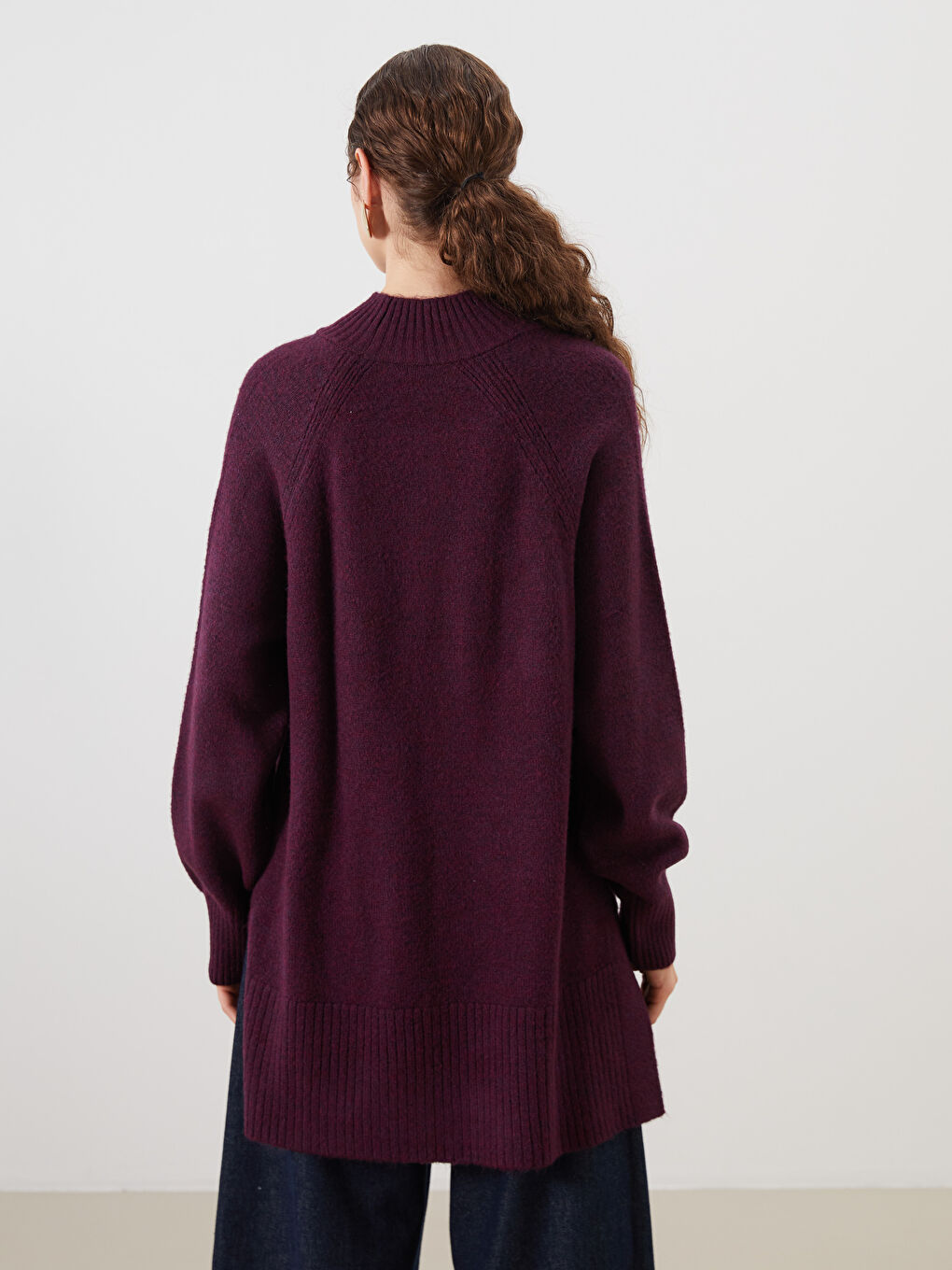 Mor Dik Yaka Oversize Kadın Triko Tunik-6