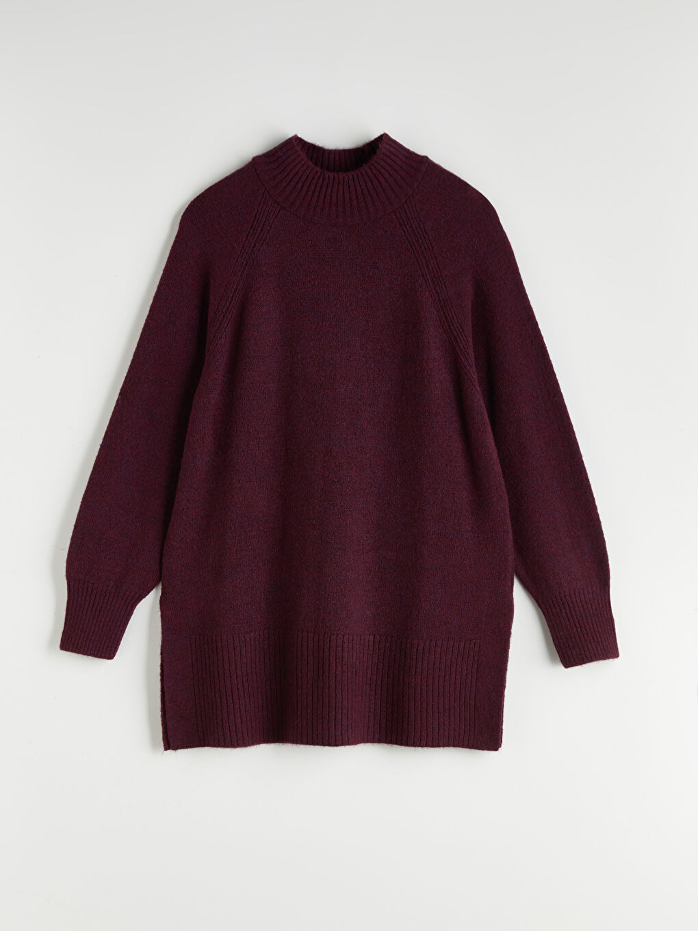 Mor Dik Yaka Oversize Kadın Triko Tunik-8