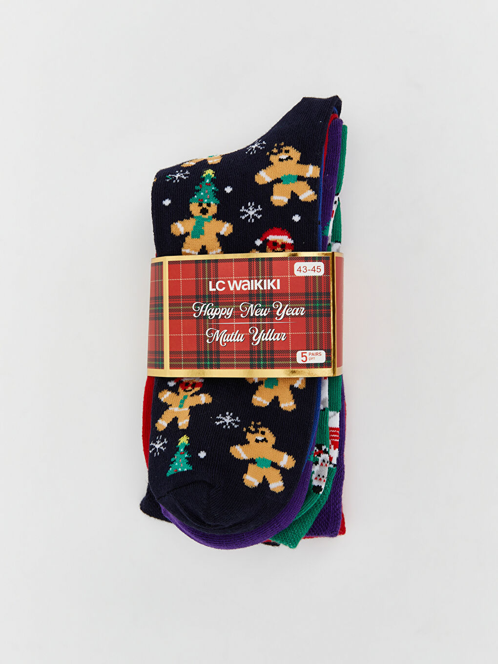 Karışık Yılbaşı Temalı Erkek Soket Çorap 5'li-1