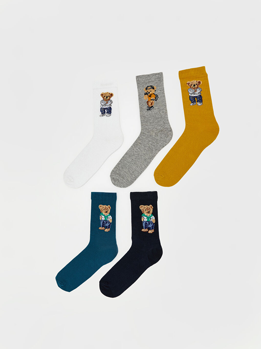 ტედი დათვი ნაბეჭდი მამაკაცის ტერფის წინდები 5-ცალიანი პაკეტი-1