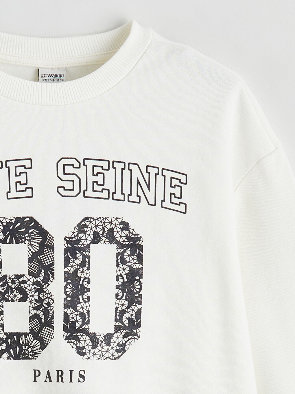 Ekru Paris Baskılı Kız Çocuk Sweatshirt-1