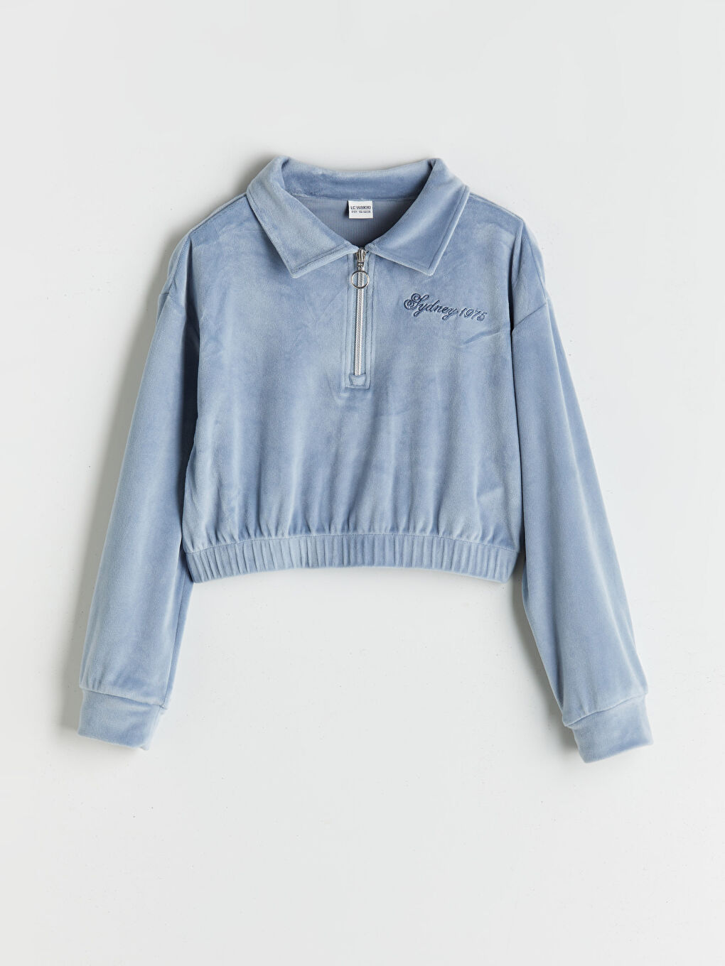 Mavi Polo Yaka Kadife Kız Çocuk Sweatshirt