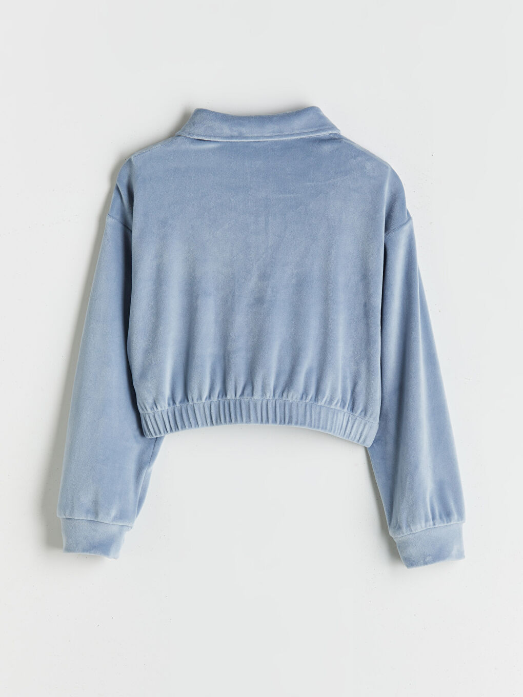 Mavi Polo Yaka Kadife Kız Çocuk Sweatshirt-1
