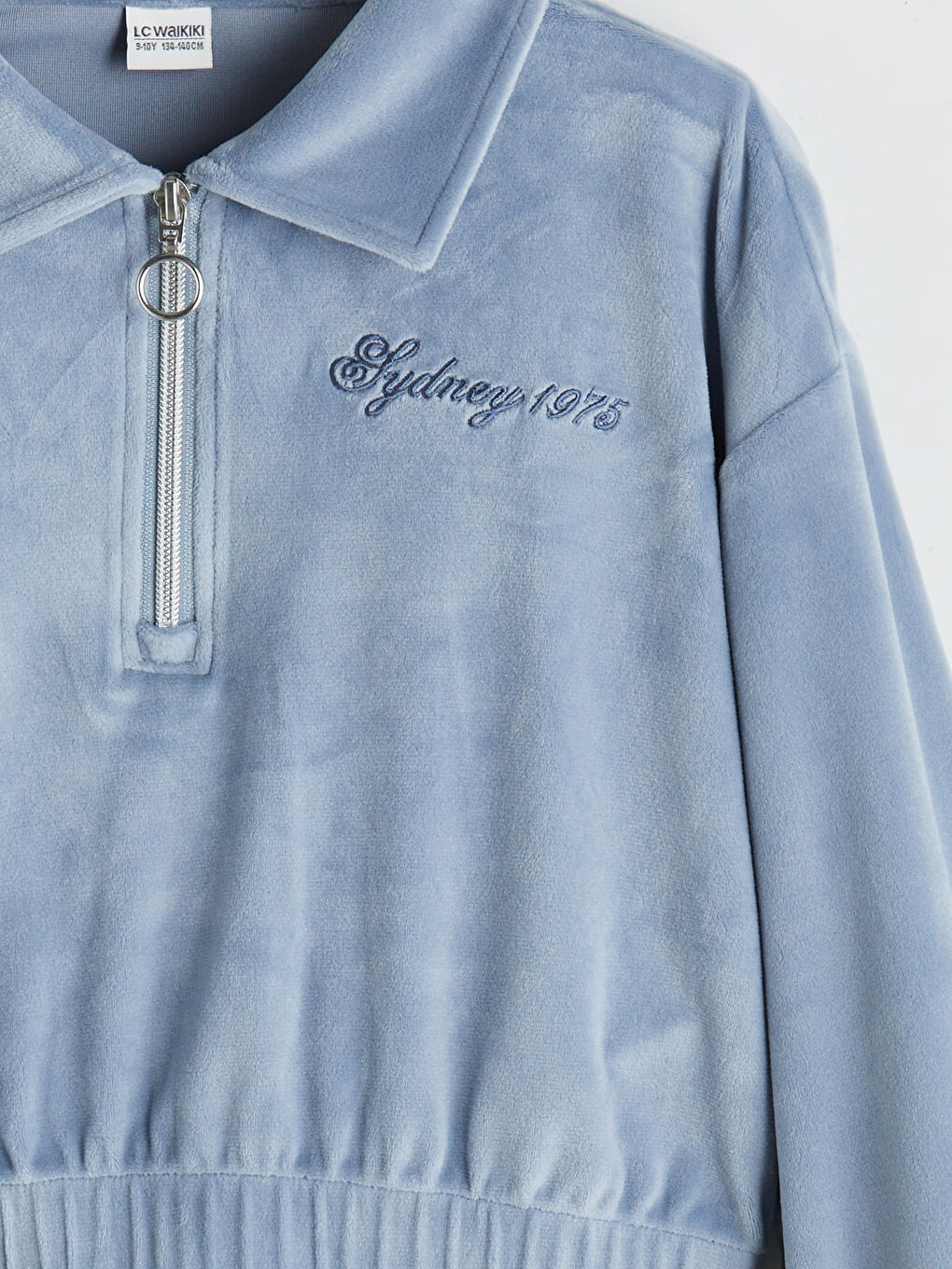 Mavi Polo Yaka Kadife Kız Çocuk Sweatshirt-2