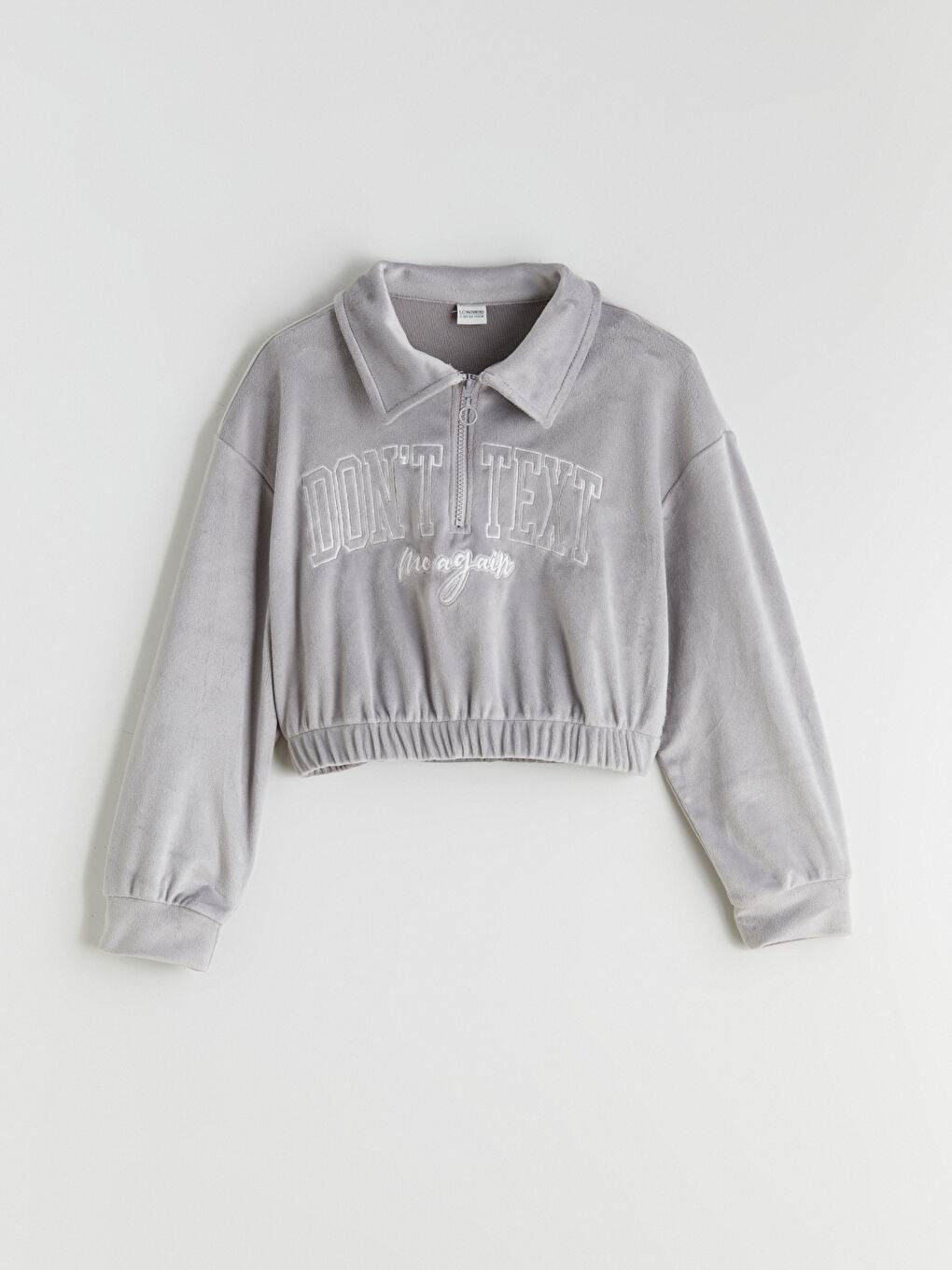 Gri Kadife Kız Çocuk Sweatshirt ve Tayt-3