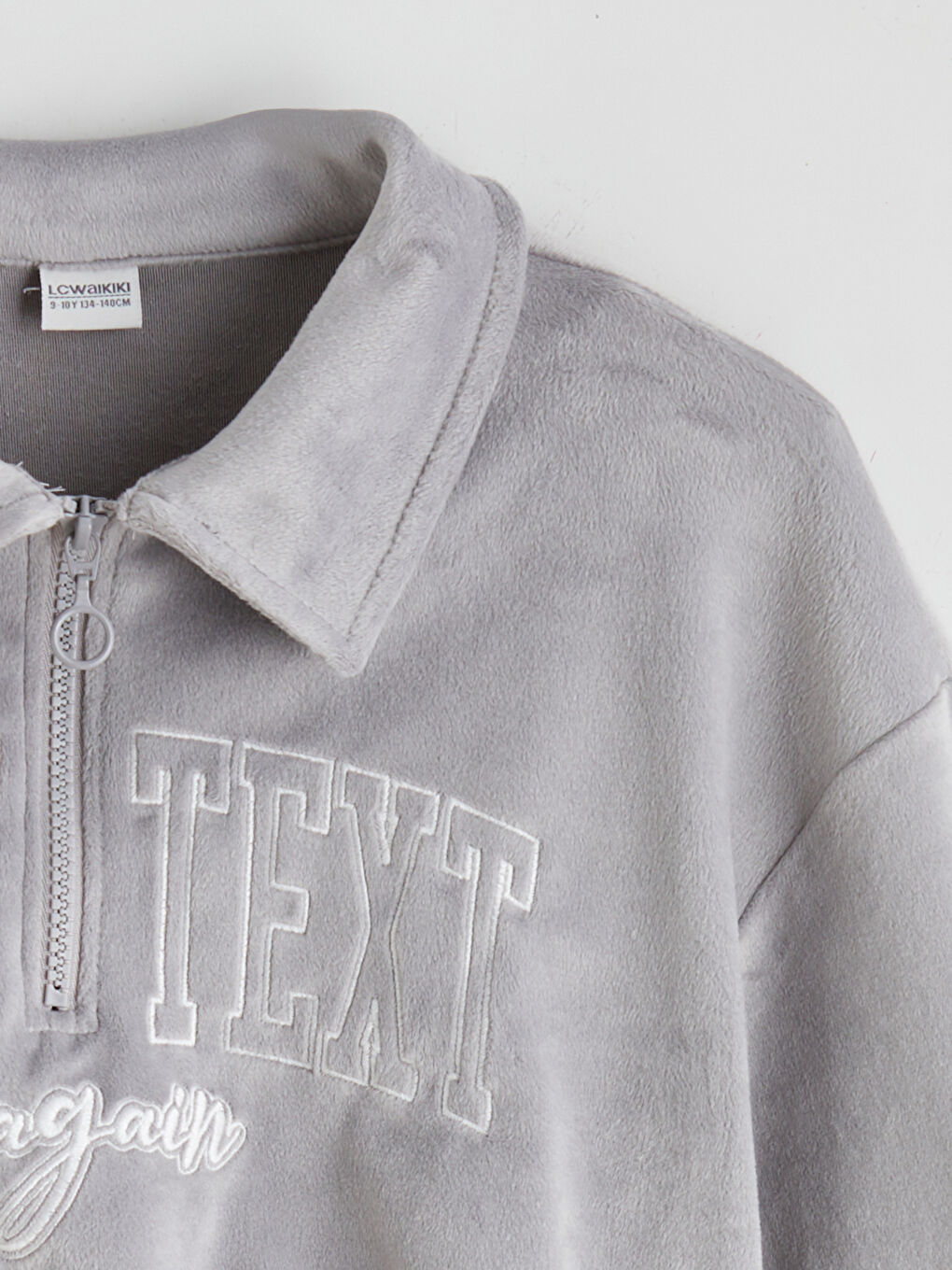 Gri Kadife Kız Çocuk Sweatshirt ve Tayt-4