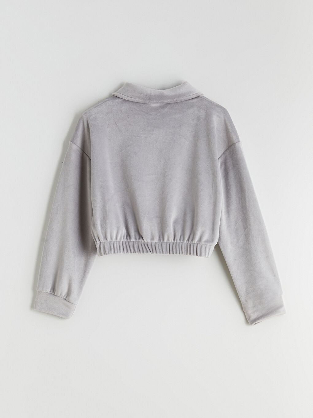 Gri Kadife Kız Çocuk Sweatshirt ve Tayt-5