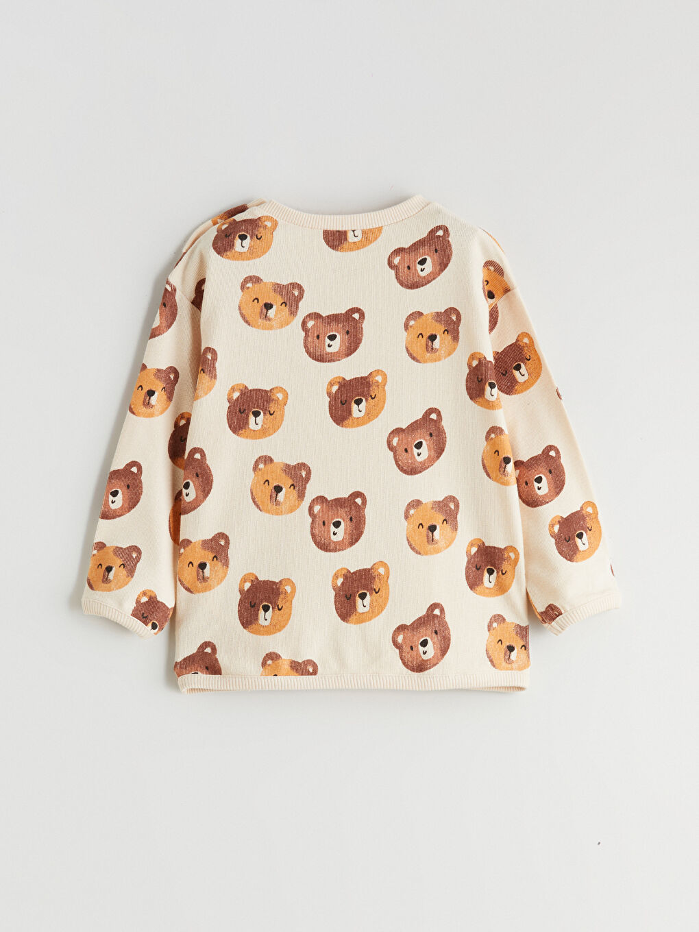 Ekru Sevimli Ayı Baskılı Erkek Bebek Sweatshirt-1