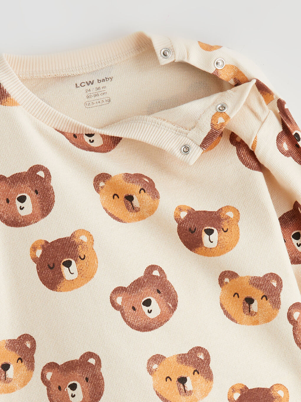 Ekru Sevimli Ayı Baskılı Erkek Bebek Sweatshirt-3