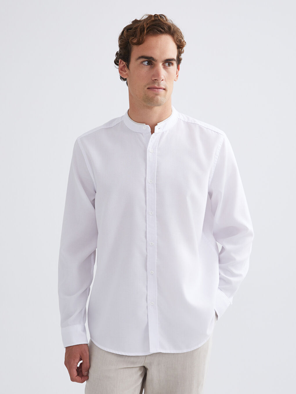 Regular Fit Grandad Collar Long Sleeve Men's Shirt
