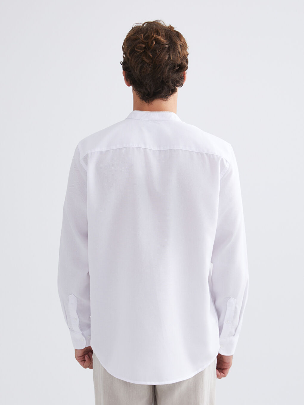 Regular Fit Grandad Collar Long Sleeve Men's Shirt-3