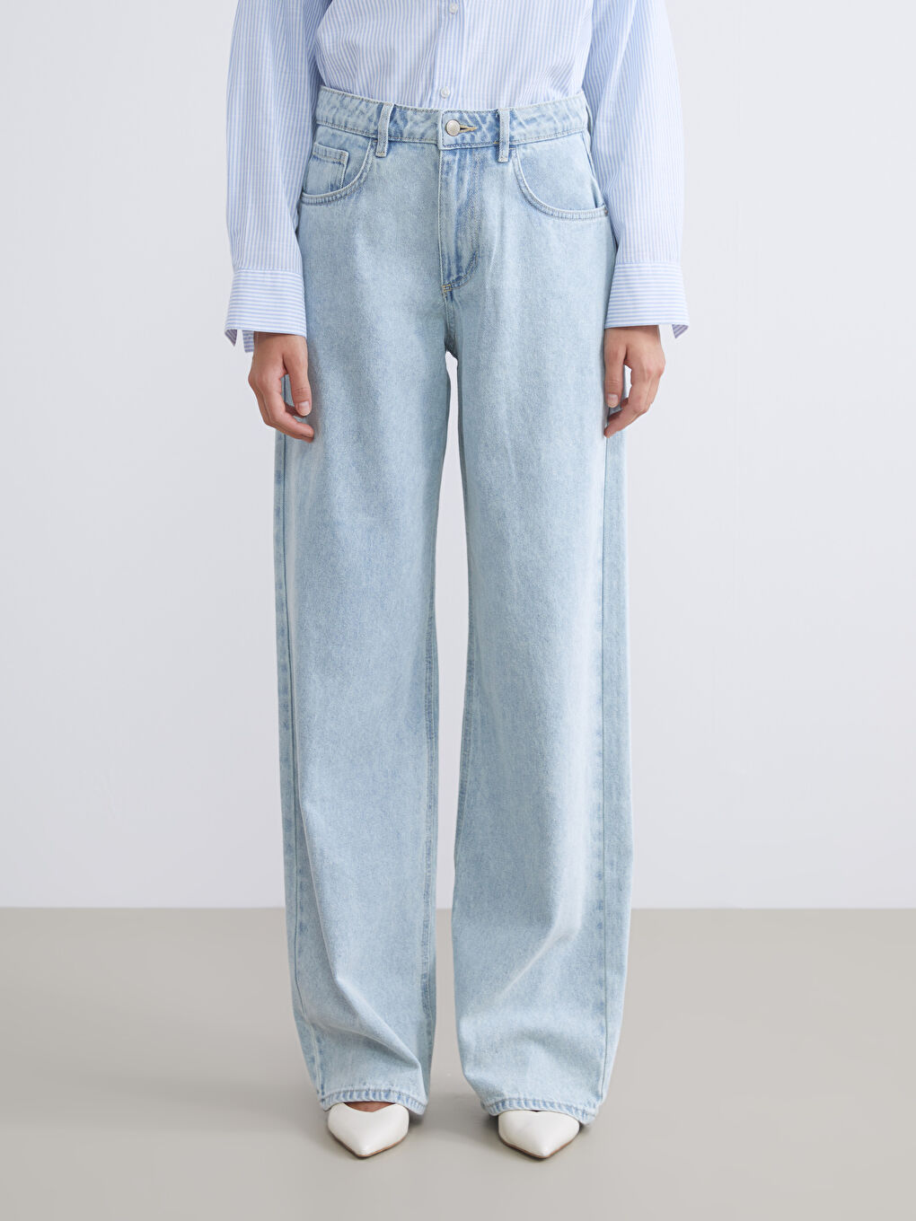 әйелдерге арналған кең пішім джинс шалбар-1