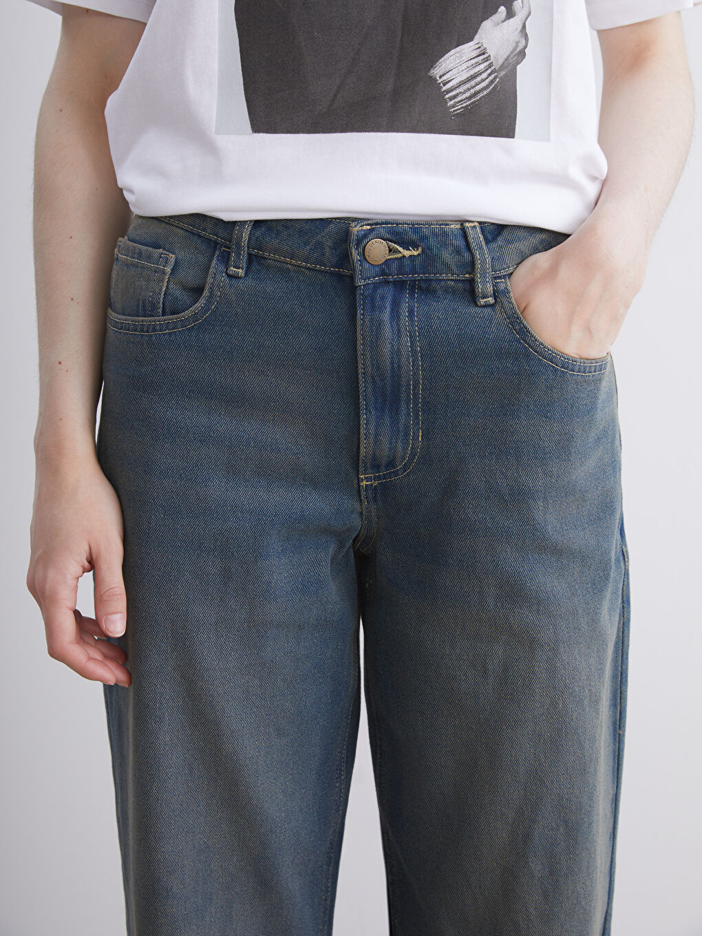 әйелдерге арналған кең пішім джинс шалбар-2