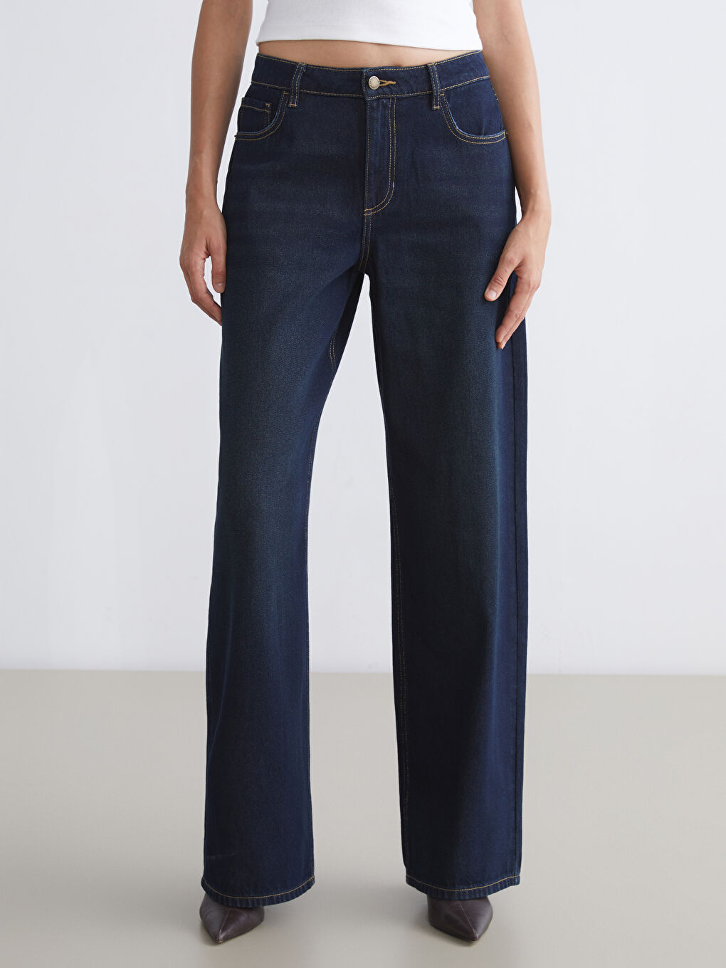 әйелдерге арналған кең пішім джинс шалбар-1