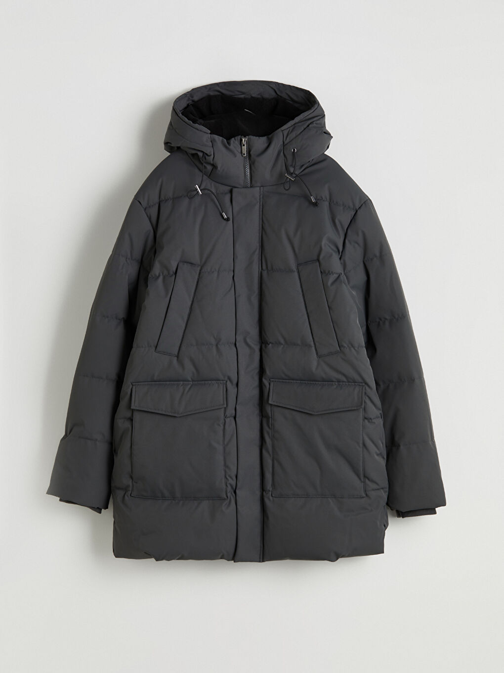 Ерлерге арналған стандартты пішім капюшонды пуховик пальто-5