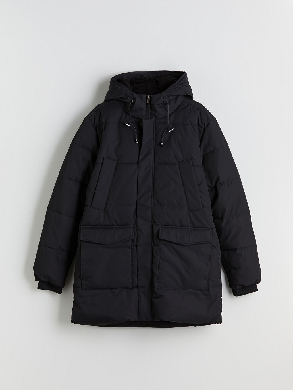 Siyah Standart Kalıp Kapüşonlu Erkek Şişme Mont-6