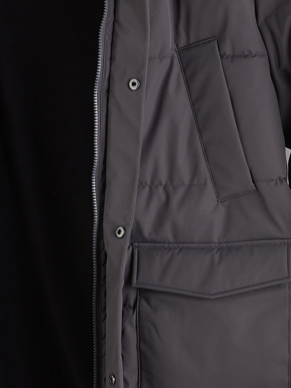 Gri Standart Kalıp Kapüşonlu Erkek Şişme Mont-6