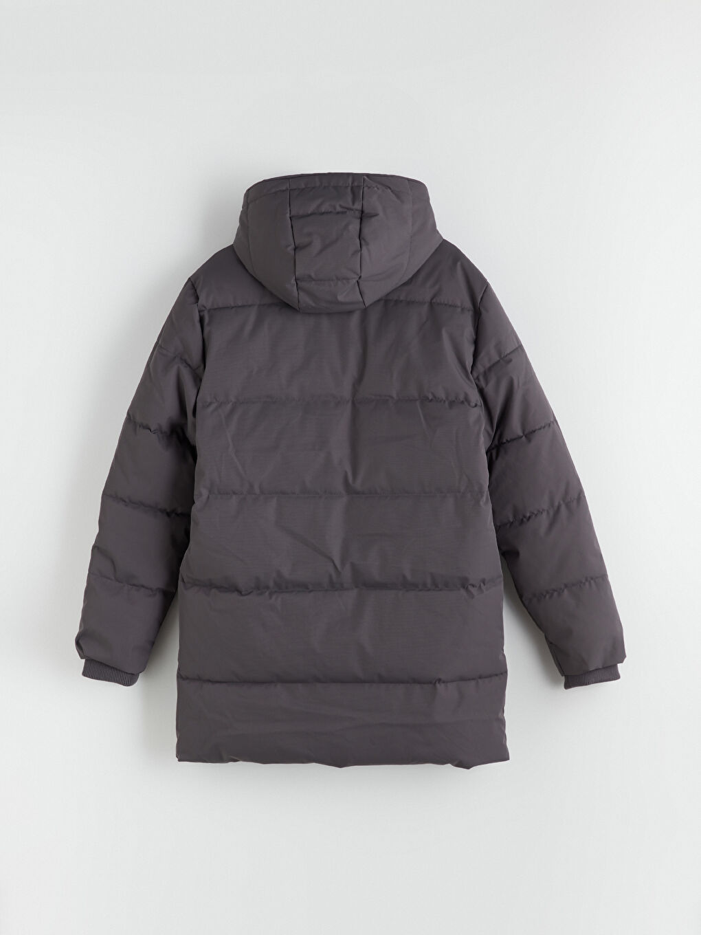 Gri Standart Kalıp Kapüşonlu Erkek Şişme Mont-7