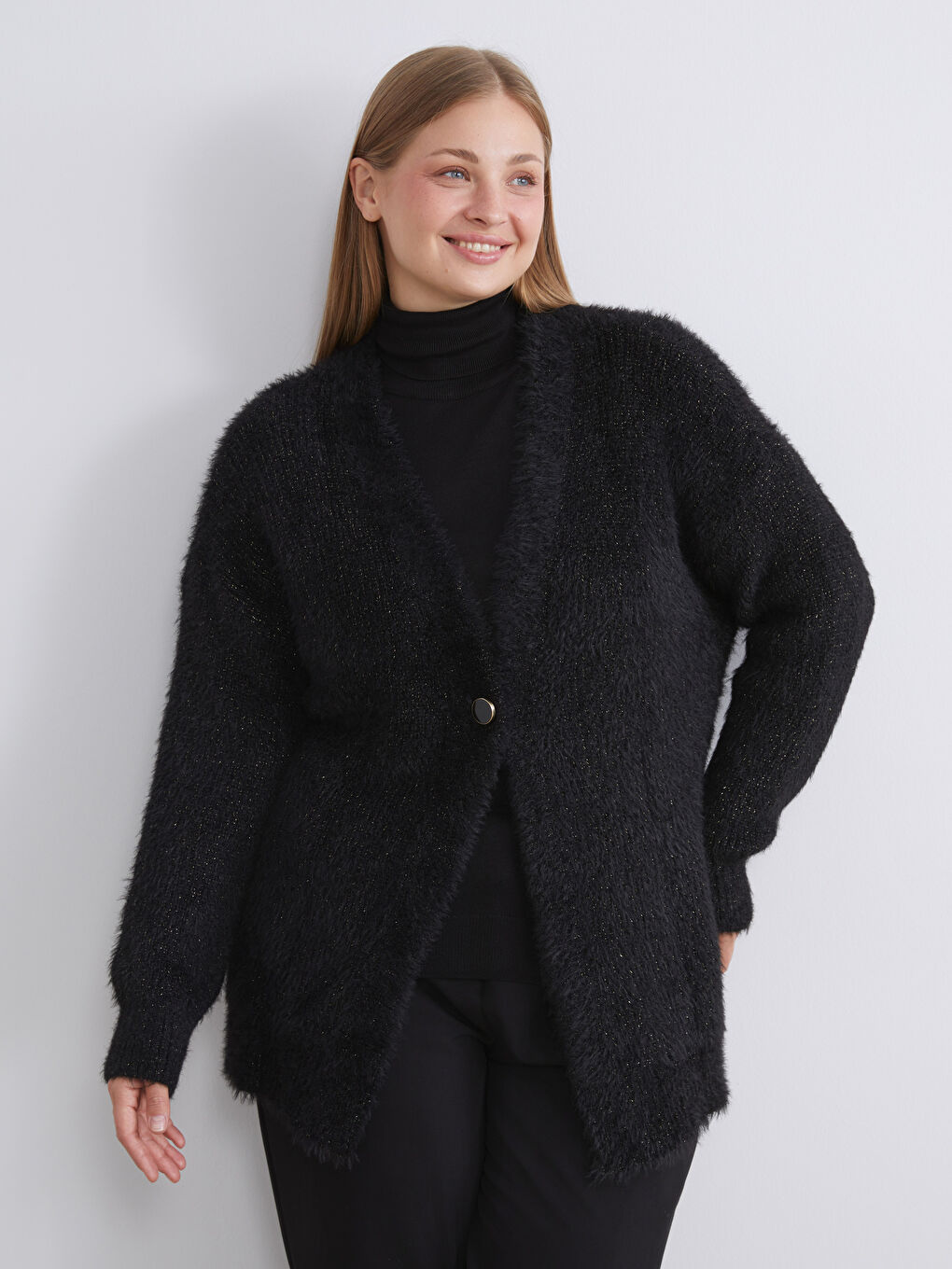 V Neck Women's Plush Knitwear Cardigan-2