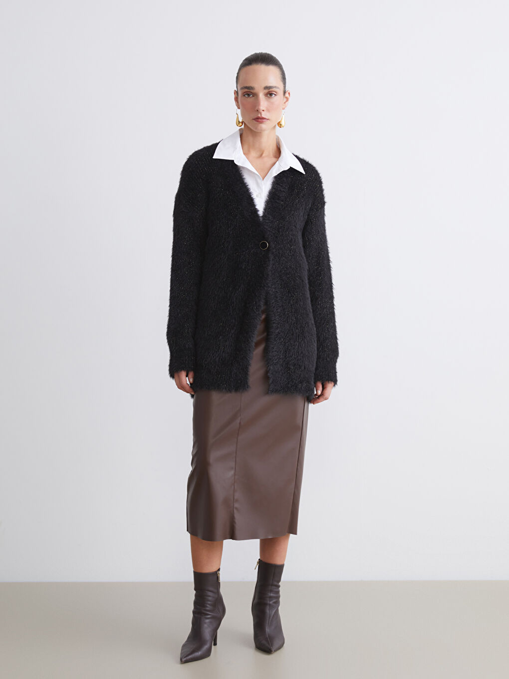 V Neck Women's Plush Knitwear Cardigan-4