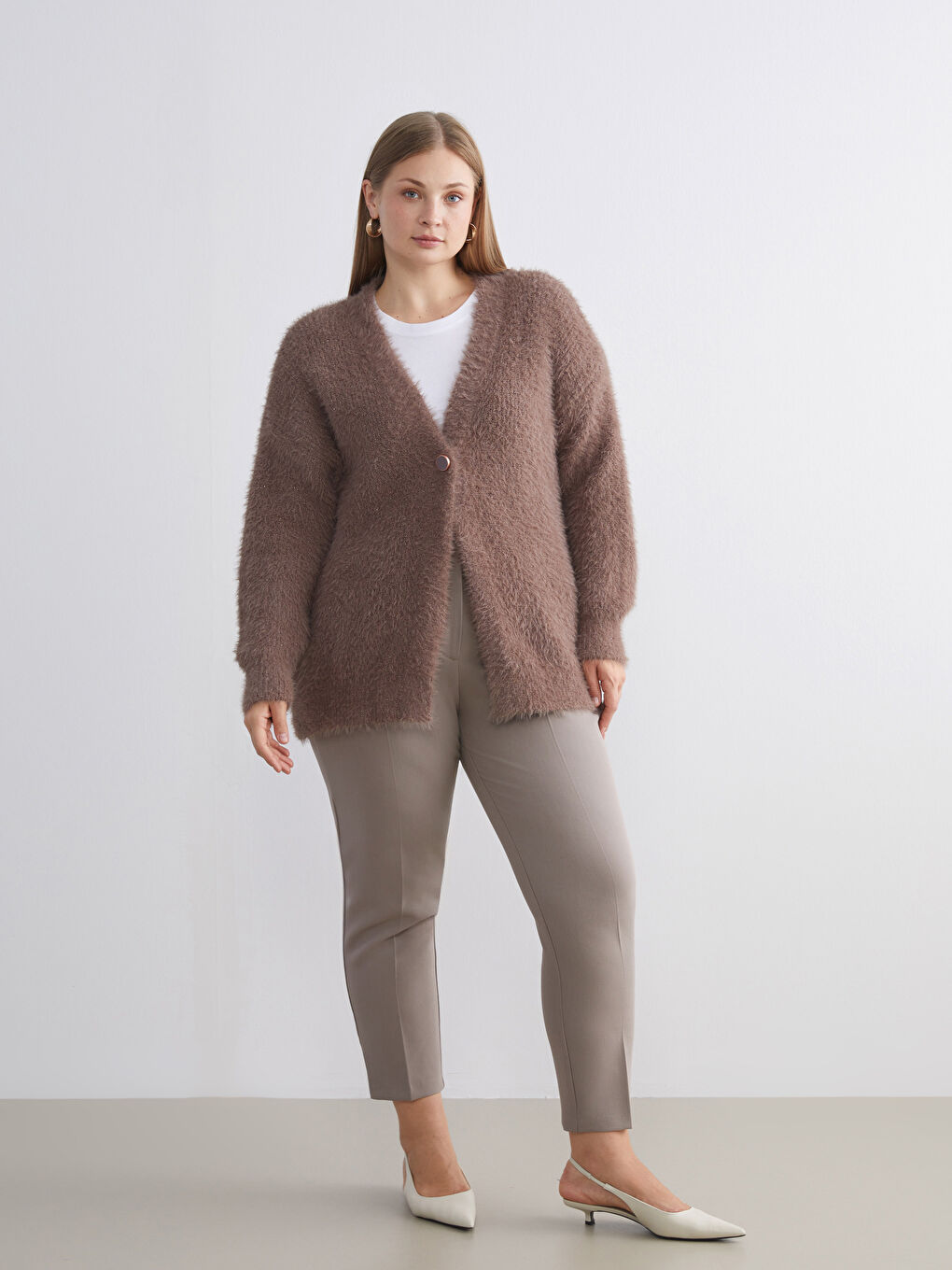 V Neck Women's Plush Knitwear Cardigan-5