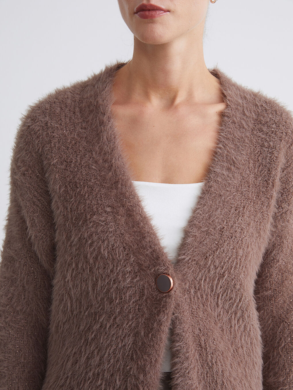 V Neck Women's Plush Knitwear Cardigan-3