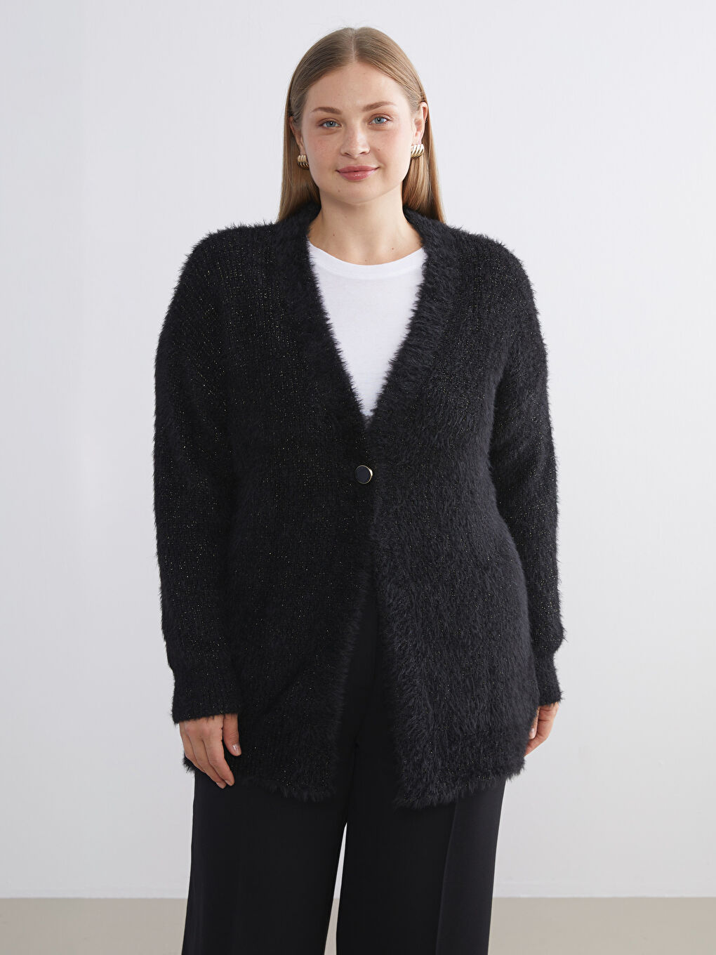 V Neck Women's Plush Knitwear Cardigan-1