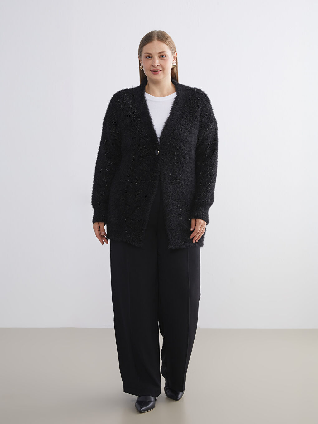 V Neck Women's Plush Knitwear Cardigan-3