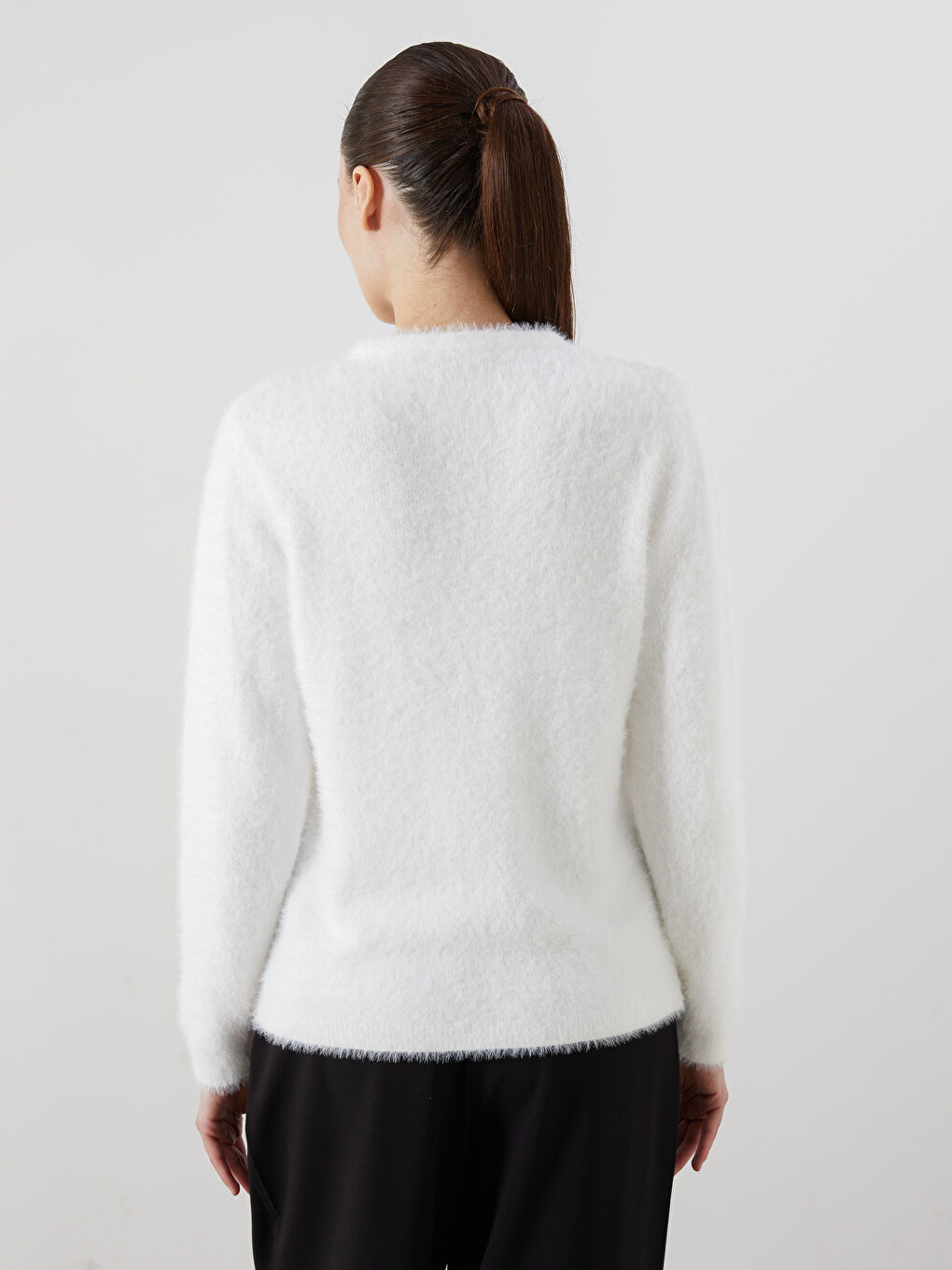 Ekru Bisiklet Yaka Kadın Triko Hırka-3