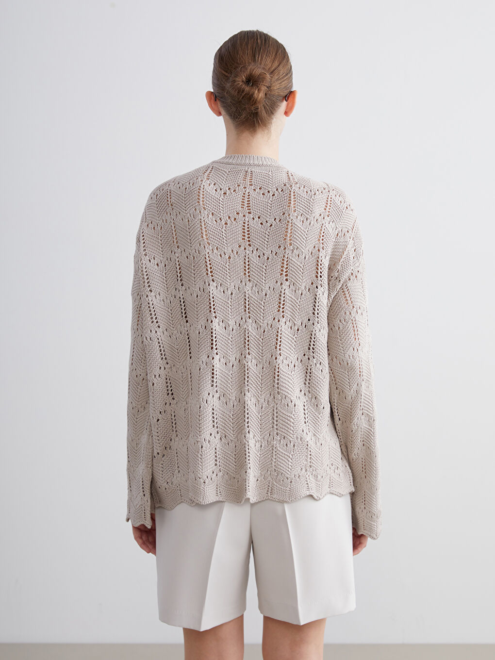 Crew Neck Hole-Knitted Women's Knitwear Sweater-6