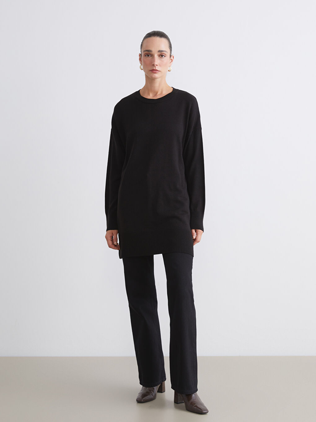 Crew Neck Women's Knitwear Tunic-3