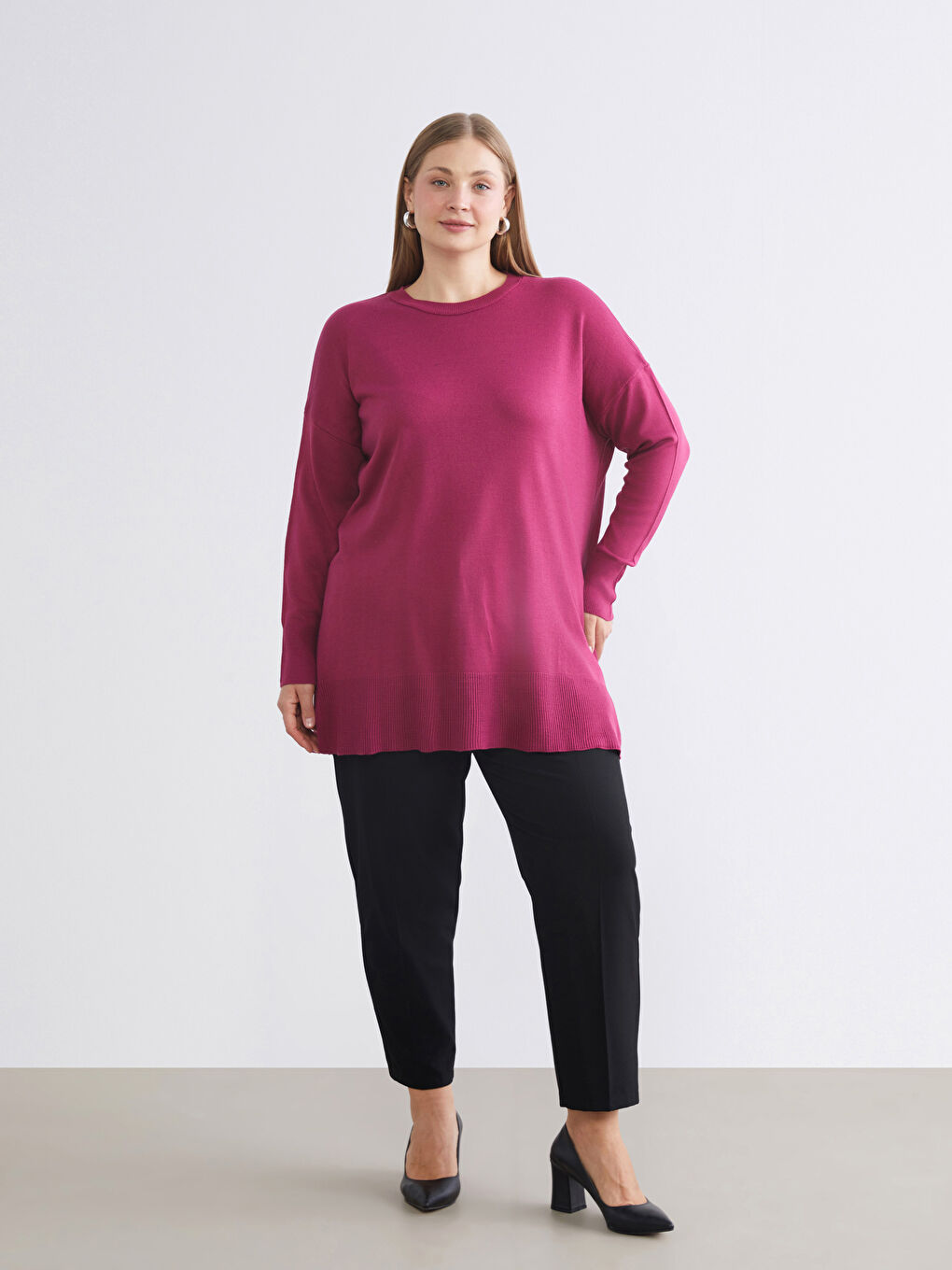 Crew Neck Women's Knitwear Tunic-5