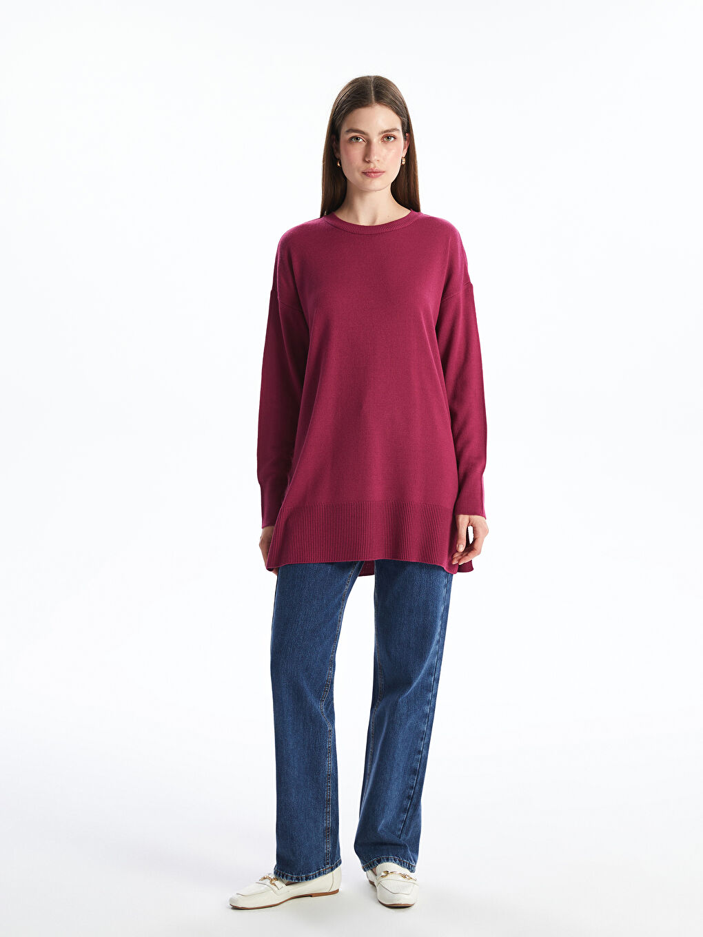 Crew Neck Women's Knitwear Tunic-2