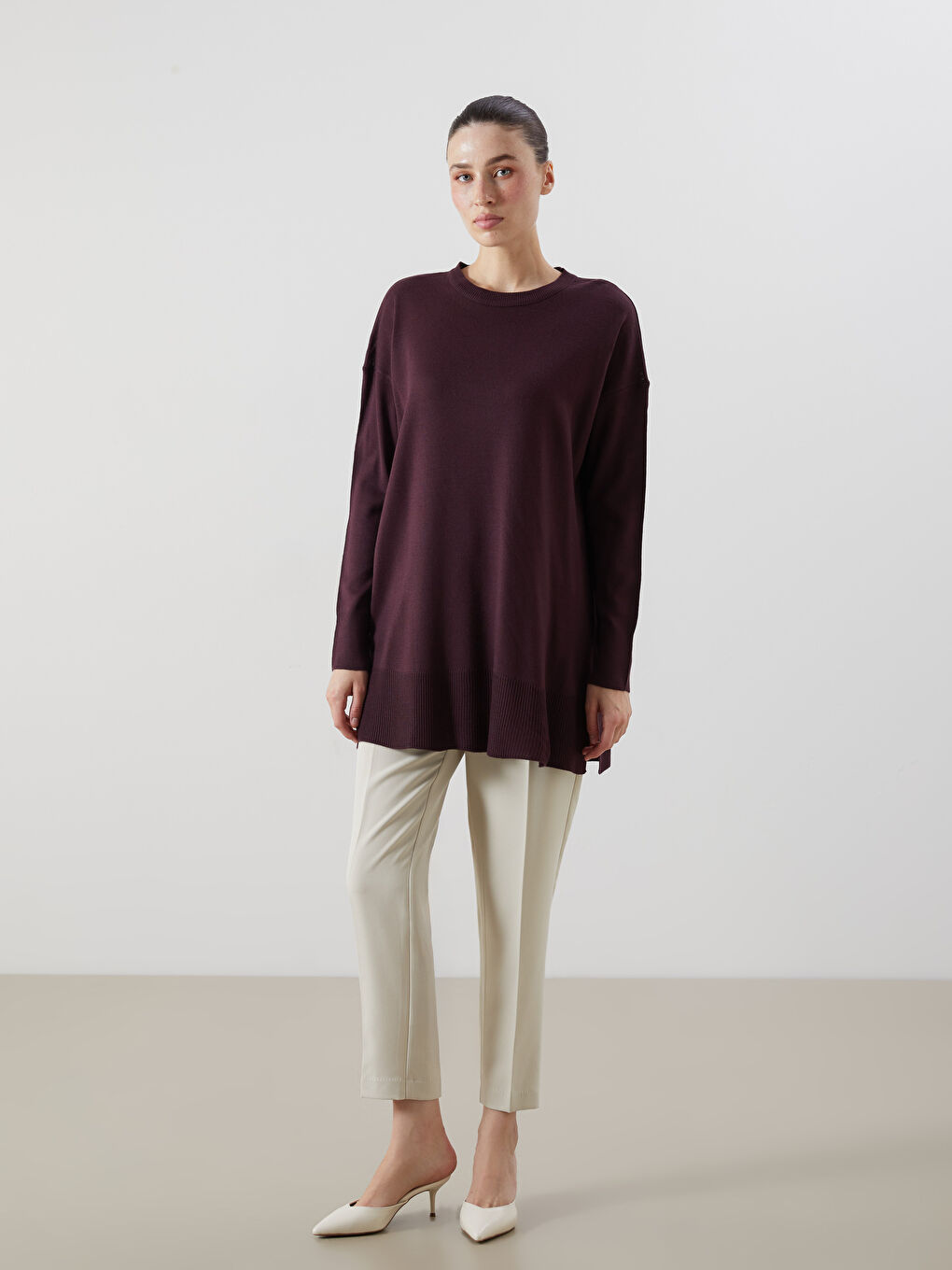 Crew Neck Women's Knitwear Tunic-2