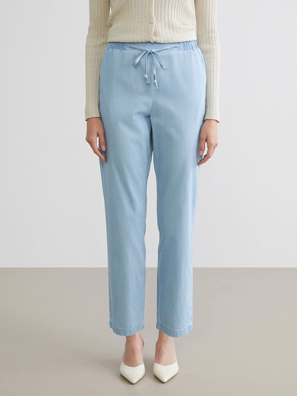 İndigo Beli Lastikli Carrot Fit Kadın Jean Pantolon-2