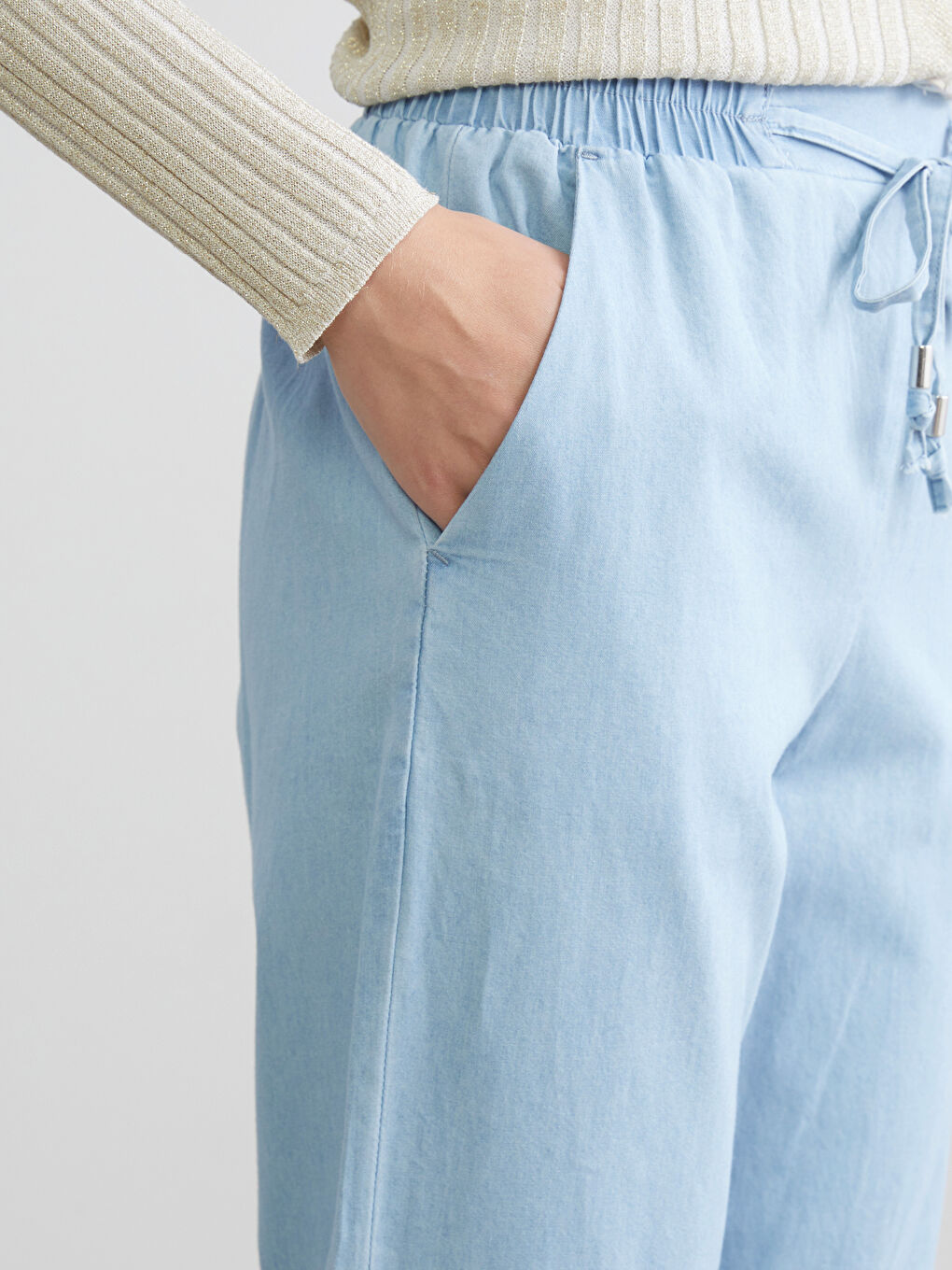 İndigo Beli Lastikli Carrot Fit Kadın Jean Pantolon-3