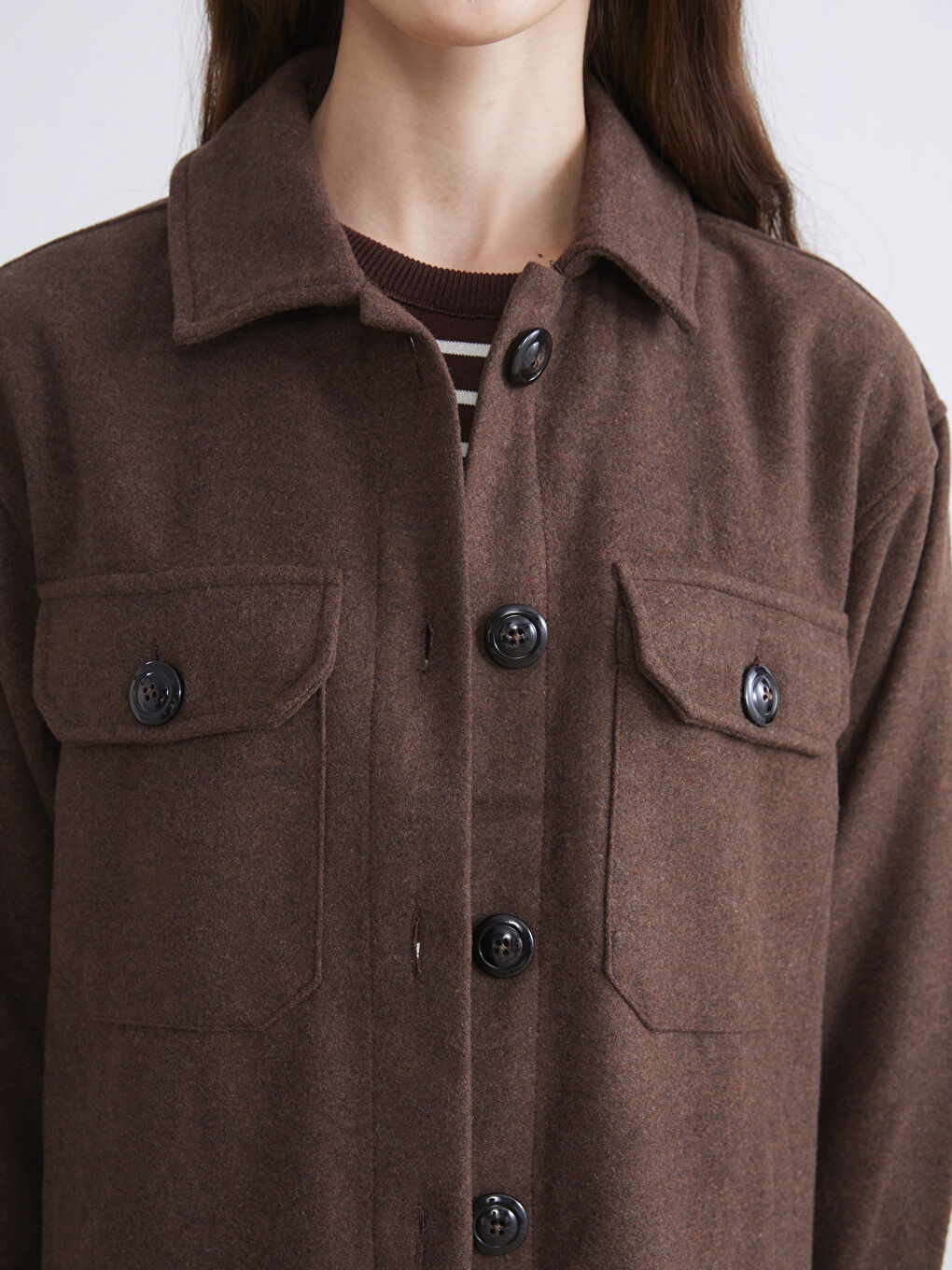 جاكيت قميص فلانيل واسع الحجم للسيدات-2