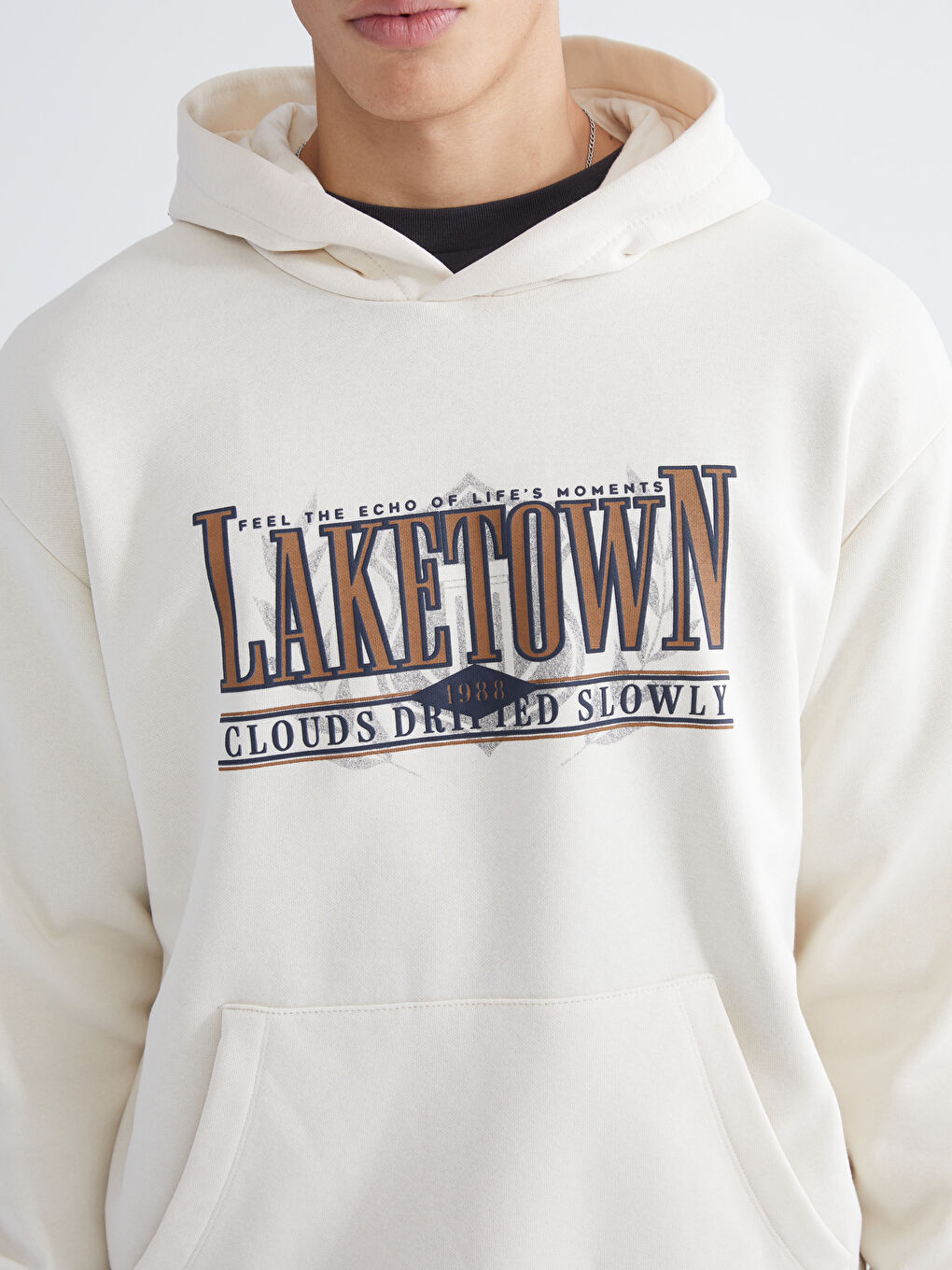 Мъж Бежово Суитшърт с качулка-2