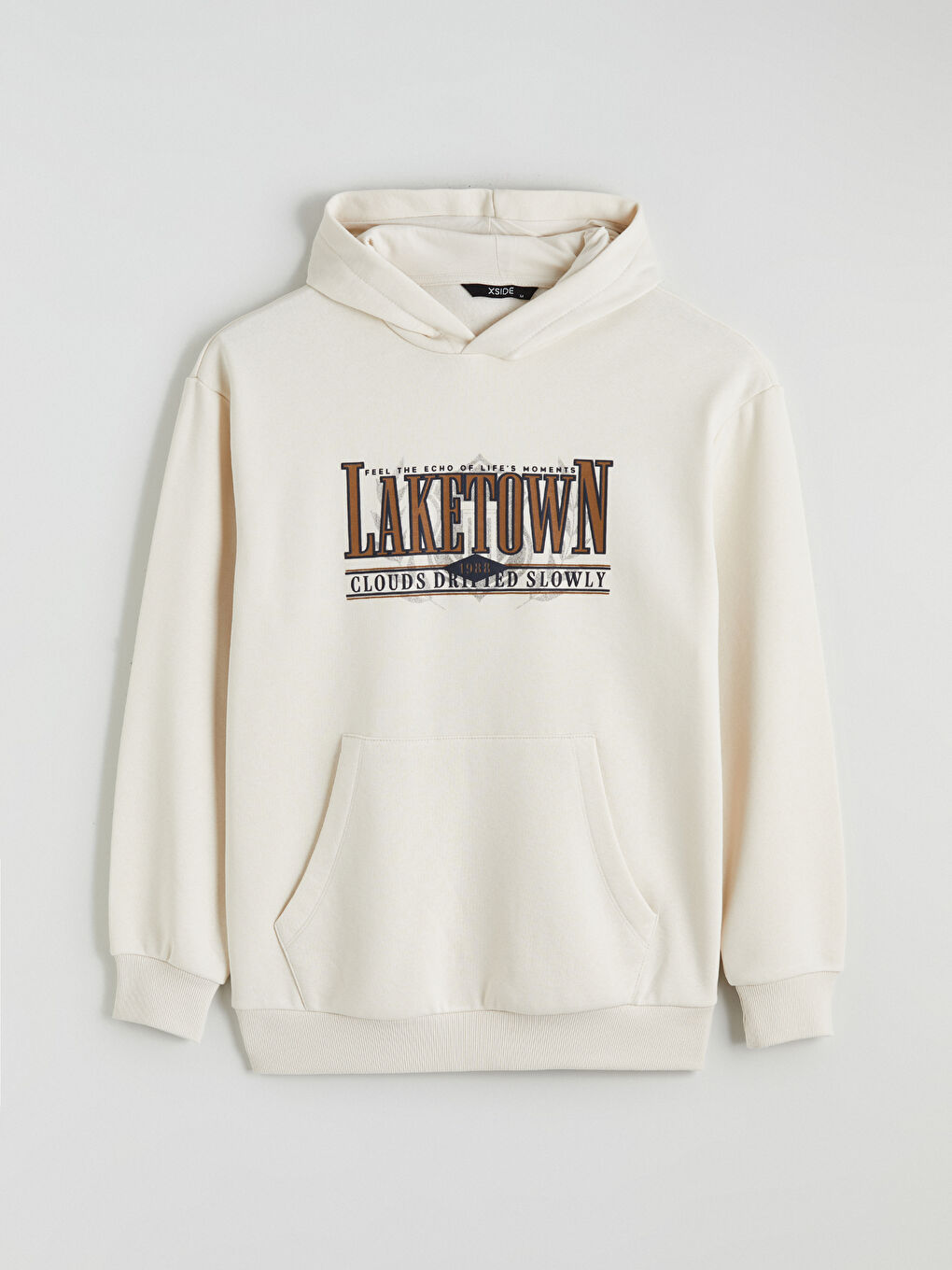 Мъж Бежово Суитшърт с качулка-5