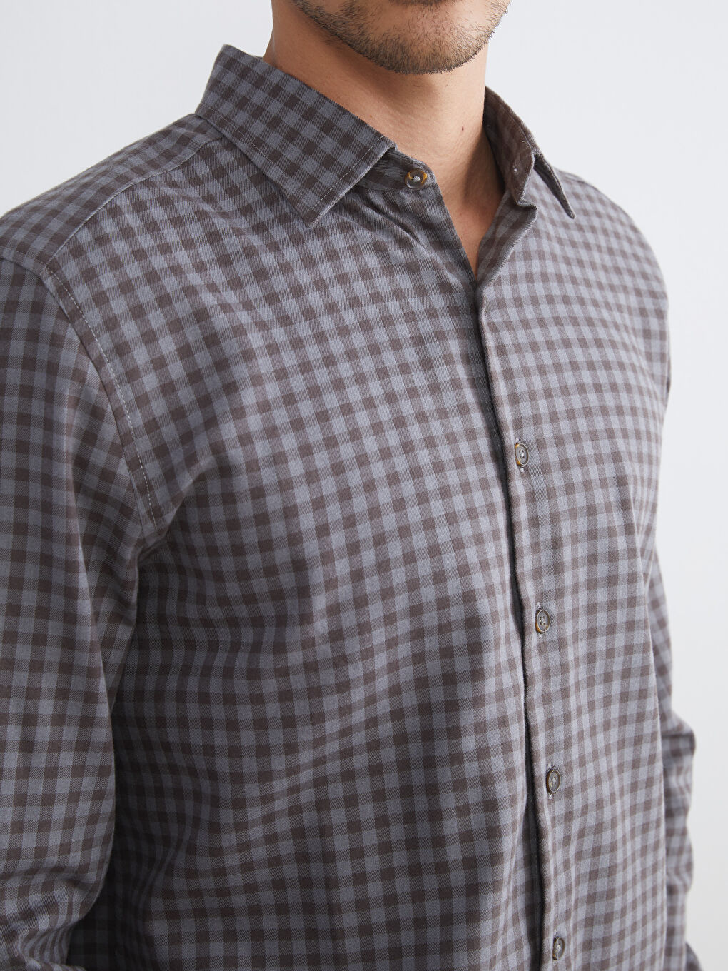 قميص فلانيل كاروهات كم طويل عادي للرجال-2