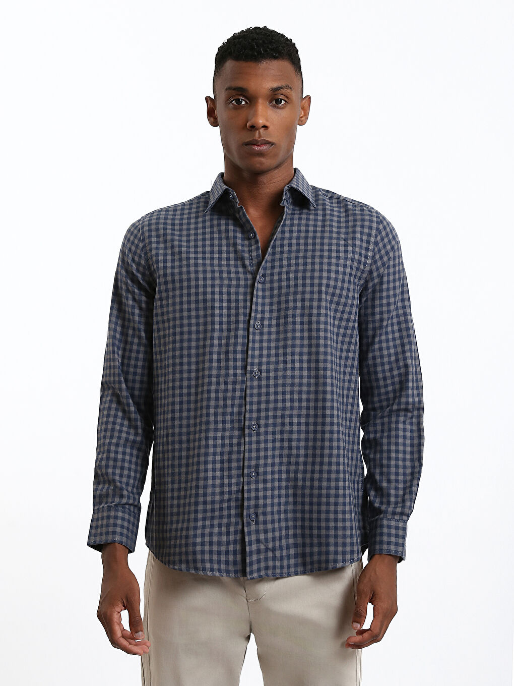 Regular Fit Long Sleeve Plaid Men's Flannel Shirt-3