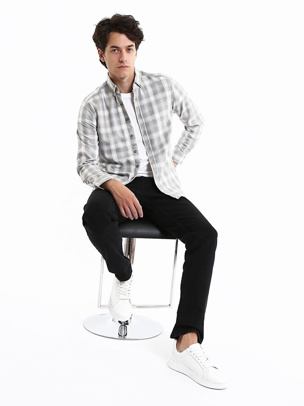 Regular Fit Long Sleeve Plaid Men's Flannel Shirt-1